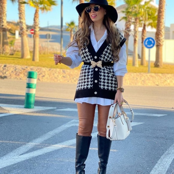 MANGO houndstooth knit jeweled vest blogger favorite - Picture 3 of 16